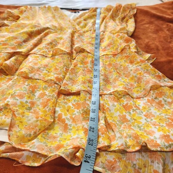 1. State Yellow Floral Tiered Blouson Flutter Sleeve Spring Dress XL. B13 - Picture 6 of 15